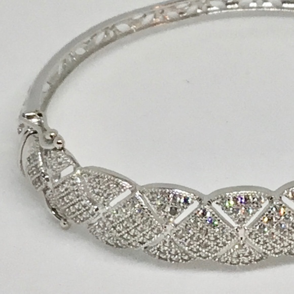 Sterling Silver CZ Crystal Hinged Bangle Bracelet - Picture 6 of 6